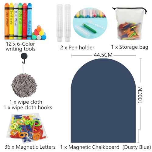 Magnetic Arch Wall Decal 39.3"x17.5" Chalkboard Contact Paper Peel and Stick Self Adhesive Magnetic Wall Board Sticker with 36 Magnet Letters for Home Offices Chalkboard Wallpaper Roll - color: Blue