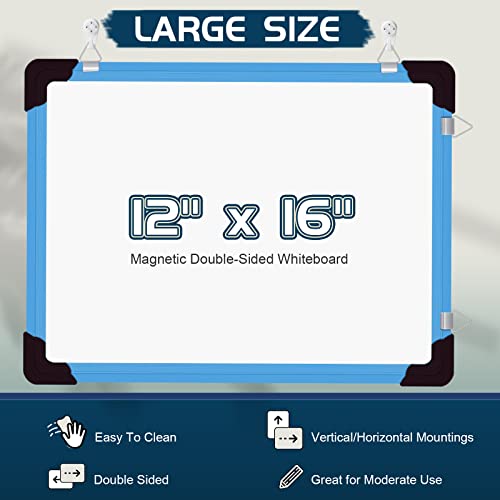 Dry Erase Calendar Whiteboard, Magnetic White Board Calendar Dry Erase Board, 16" X 12" Monthly Calendar Board Small Wall Hanging Planner Memo Whiteboard for Home, School, Office, Kitchen (Blue) - color: Blue, size: 12in*16in