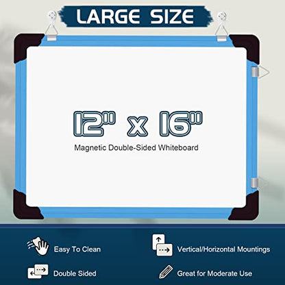 Dry Erase Calendar Whiteboard, Magnetic White Board Calendar Dry Erase Board, 16" X 12" Monthly Calendar Board Small Wall Hanging Planner Memo Whiteboard for Home, School, Office, Kitchen (Blue) - color: Blue, size: 12in*16in