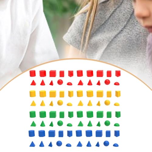 DuskHaven 80 Pieces Geometric Solid Blocks 3D Shapes Pattern Blocks Math Manipulatives Multicolor PP Material Suitable for Early Childhood