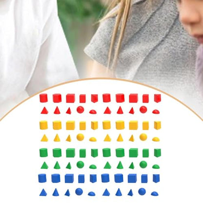 DuskHaven 80 Pieces Geometric Solid Blocks 3D Shapes Pattern Blocks Math Manipulatives Multicolor PP Material Suitable for Early Childhood