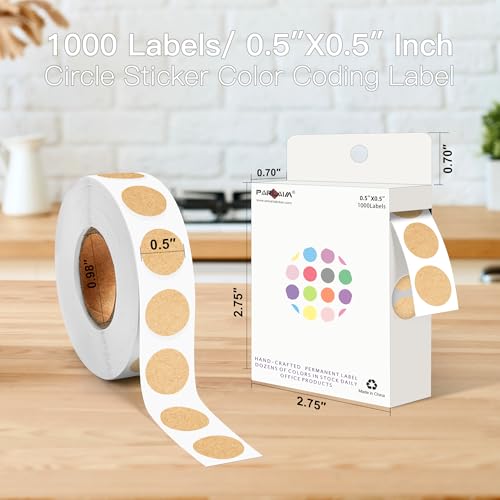PARLAIM 1/2 Round Permanent Adhesive Color-Code Dot Stickers, 1000 Stickers Roll Dot Labels Dispenser Box Green Circle Labels Kraft - color: Kraft, size: 1 Roll-1000 Pack