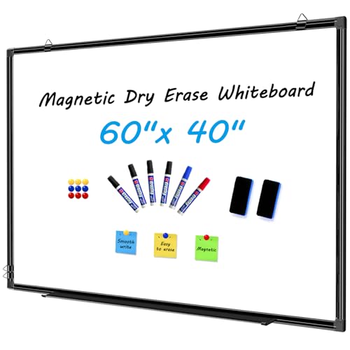 H-Qprobd 60"x40" White Board for Wall Large Magnetic Dry Erase Board with Black Aluminum Frame, Presentation Whiteboard Suitable for Home, Office, Classroom & Kitchen - size: 60"W x 40"H