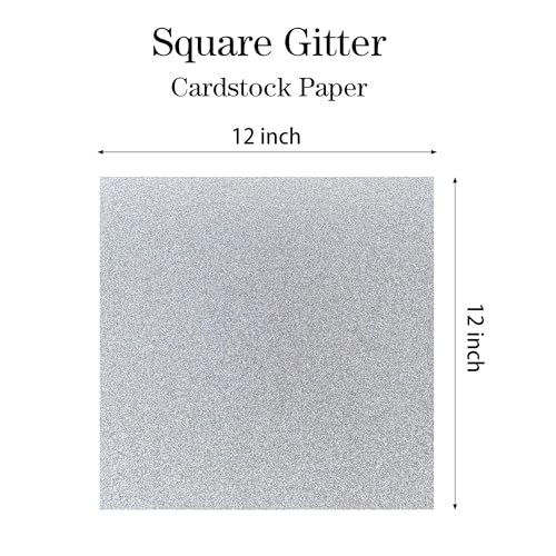 YZH Crafts Glitter Cardstock Paper, No-Shed Shimmer Glitter Papers, Cut Craft and DIY Projects Card stock, Sparkly Paper for Card Making, 12 x 12 Inch, 10 Sheets, 250 GSM (Sliver)