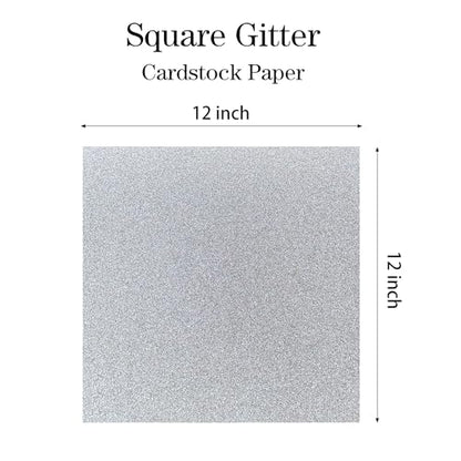 YZH Crafts Glitter Cardstock Paper, No-Shed Shimmer Glitter Papers, Cut Craft and DIY Projects Card stock, Sparkly Paper for Card Making, 12 x 12 Inch, 10 Sheets, 250 GSM (Sliver)