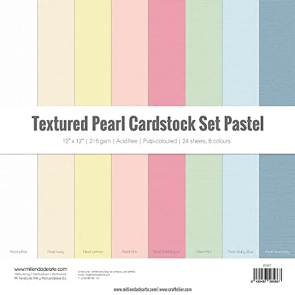 Craftelier - Cardstock Set Pearlescent Pastel Texture | Pack of 24 Double Sided Cardstock for Card Making, Scrapbooking and Craft Projects | Weight 216 grams | Size 30,48 x 30,48 cm (12" x 12") - color: Pearlescent Pastel Texture, size: 12" x 12"