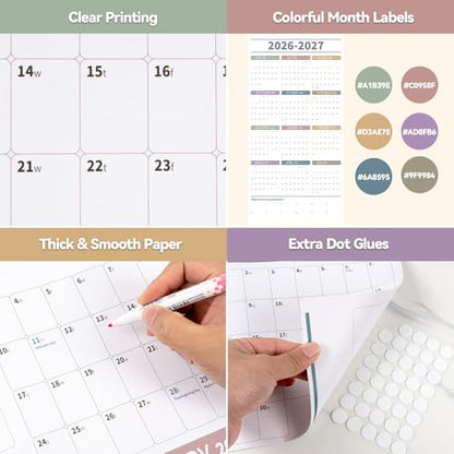 GuassLee Large Yearly Wall Calendar 2026-2027, Full Year Calendar One Page, Jun. 2026- May 2027, Annual Wall Calendar 2026, 24"X 48" Wall Calendar 2026 Large with Foam Stickers - color: Jun White