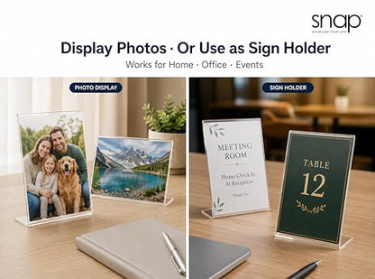 Snap 5x7 Clear Picture Frame 12 Pack: Frameless L-Shape Desktop Stand, Photo Frame and Sign Holder, Clear Acrylic Style Tabletop Display, 5 x 7 - size: 7" x 5"