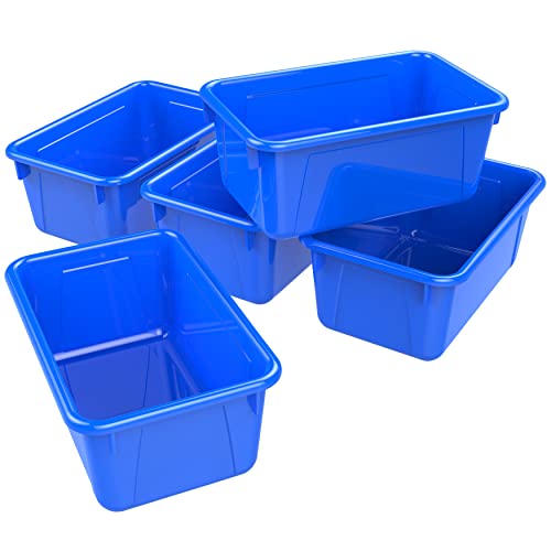 Storex Small Cubby Bins, Pack of 5, 12.2 x 7.8 x 5.1 Inches, Blue (62416U05C) - color: Blue, style: Bin Only