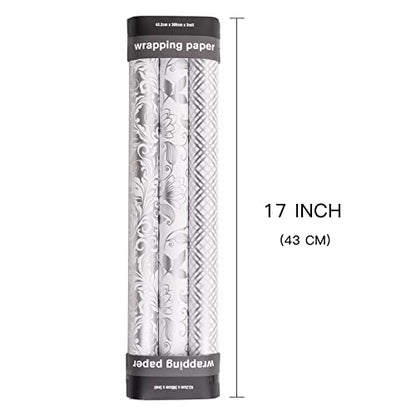 LeZakaa Silver Wrapping Paper Roll, Elegant Metallic Foil Gift Wrap with Floral and Plaid Pattern for Wedding, Anniversary, Birthday, Mothers Day, Bridal Shower, Christmas, 17 x 120 inches, Mini Roll - color: Classic-silver