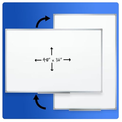 Mead Dry Erase White Board, 48" x 36" Magnetic Whiteboard for Horizontal or Vertical Mount, White/Silver (SM85357) - size: 48"W x 36"H