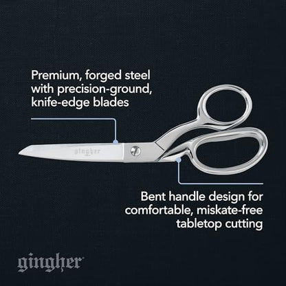 Gingher 8" Dressmaker's Fabric Scissors, Stainless Steel Shears, Sharp Knife Edge Steel Sewing Shears with Protective Sheath for Fabric Cutting and Tailoring, Chrome Plated Nickel Finish - style: 8" Dressmaker