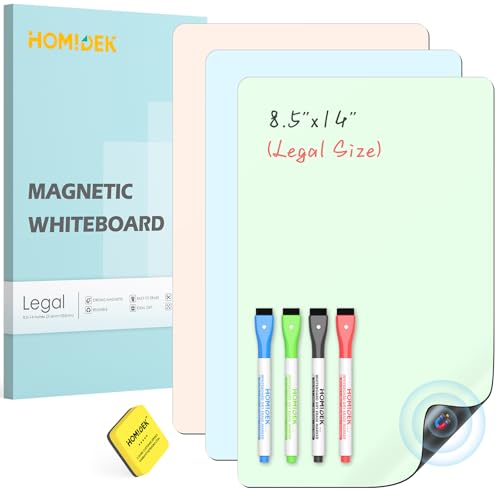 HOMiDEK Magnetic Dry Erase Board, 3 Colors Fridge Magnet White Board Sheet with 4 Markers & 1 Eraser, Reusable Blank Magnetic Whiteboard to Write On for Refrigerator, Locker, Cabinet, Door - 8.5 x 14 - color: Colored, size: Legal (8.5x14)