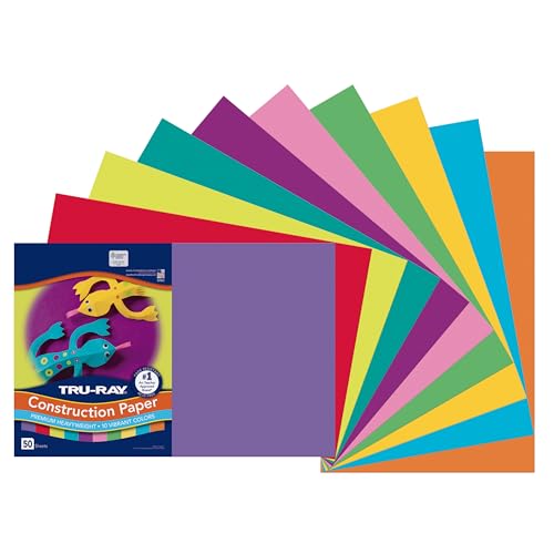 Tru-Ray® Construction Paper, 50% Recycled, Assorted Colors, 12" x 18", Pack of 50 Sheets