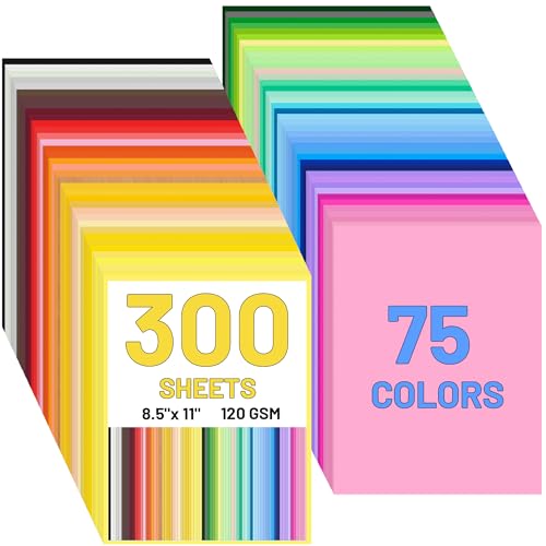 75 Colors Construction Paper 300 PCS, 8.5x11in Bulk Colored Paper for Crafts - 120GSM Thick Cardstock for Printing, Layering, Embossing - DIY Art Supplies for Cards, Invitations, School Projects - color: 75 Colors, size: 8.5”x11”-300 PCS