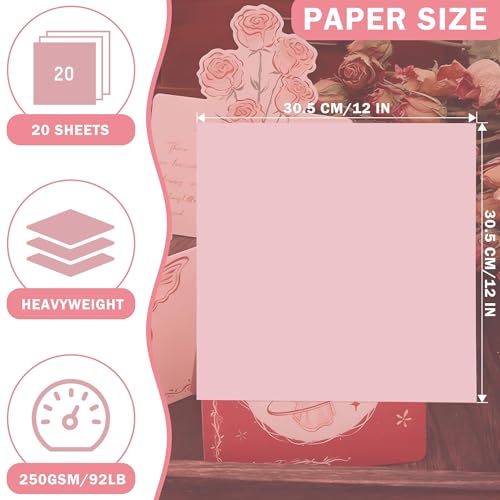 20 Sheets Light Pink Cardstock 12" x 12" Card Stock 250gsm/92lb Thick Construction Paper for Cricut, Scrapbook, Crafts, Card Making UAP34BP20 - color: Light Pink
