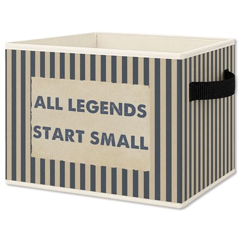 Inspirational Boy Nursery Foldable Storage Bins Box with Handles, All Legends Start Small Blue Striped Collapsible Organizer Basket for Kids Boys Bedroom Playroom Bathroom Clothes Toys Books - color: Colour 16