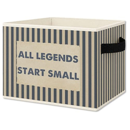 Inspirational Boy Nursery Foldable Storage Bins Box with Handles, All Legends Start Small Blue Striped Collapsible Organizer Basket for Kids Boys Bedroom Playroom Bathroom Clothes Toys Books - color: Colour 16