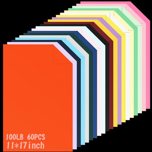 MotiMind 60 Sheets 11x17 Inch Cardstock Large Colored Cardstock Paper 100lb Heavyweight Cardstock 20 Colors Construction Paper Aesthetic Color Card Stock Printer Paper Sheet for Printing Poster Board
