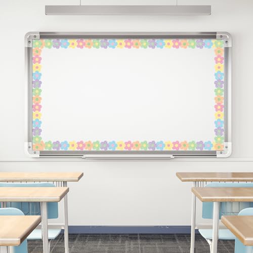 Whaline 65.6Ft Glitter Pastel Bulletin Board Border Floral Boho Flower Die Cut Trim Border Roll for Back to School Chalkboard Wall Decor - style: Pastel Flower