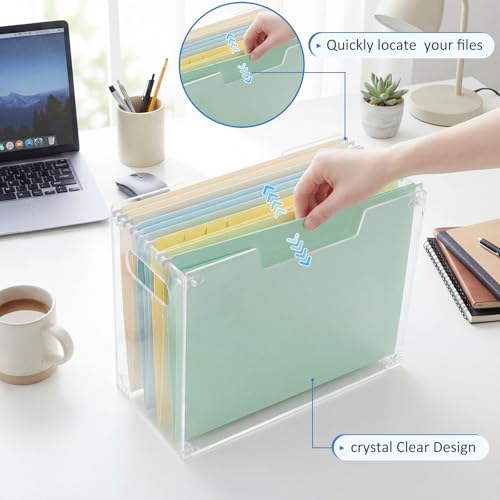 Novabright 1 Pack Acrylic File Organizer Box with Handles, Clear Hanging File Organizer for Letter Size/a4 Filing Crate Bin Holder for Desk, Office, Home, School (Letter,12.2" L x 5.51" W x 9.84" H)