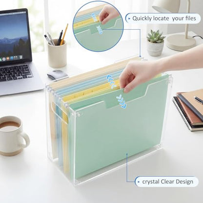 Novabright 1 Pack Acrylic File Organizer Box with Handles, Clear Hanging File Organizer for Letter Size/a4 Filing Crate Bin Holder for Desk, Office, Home, School (Letter,12.2" L x 5.51" W x 9.84" H)