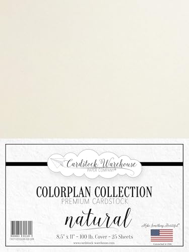 Cardstock Warehouse Colorplan Natural Cream Cardstock Paper – 25 Sheets, 8.5 x 11" – 100 lb. / 270 GSM Premium Matte Cover Cardstock for Invitations, Card Making, Scrapbooking & DIY Projects - color: Natural