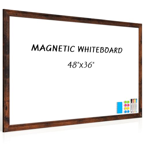 Large Dry Erase White Board for Wall, 48"x36", Brown White Wooden Frame | Magnetic, Decorative Whiteboard, Wall Mounted, for Home, Office, Kitchen, Dorm - color: Brown, size: 48"W x 36"H