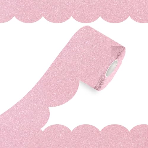 100Ft Shine Scalloped Bulletin Board Border- Pink Bulletin Board Border, Shiny Pink Trim Decorative Roll for Classroom, School, Office, Home - color: Shiny Pink, size: 100 FT