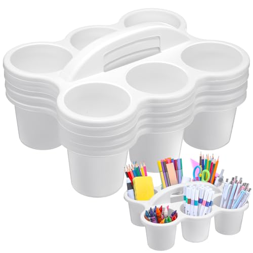 DoubleFill 4 Pack Plastic Classroom Caddy for School, Classroom Pencil Caddy Organizer with Handle for School, Cup, Pencil, Pen, Art Supply, Drink Delivery