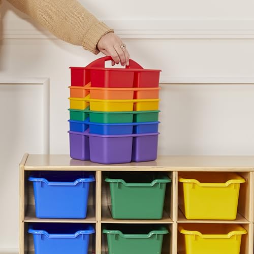 ECR4Kids 3-Compartment Small Plastic Caddy, Multipurpose Organization, Primary, 6-Pack - color: Primary