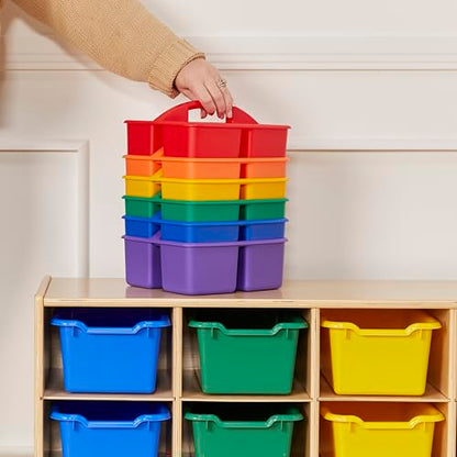 ECR4Kids 3-Compartment Small Plastic Caddy, Multipurpose Organization, Primary, 6-Pack - color: Primary