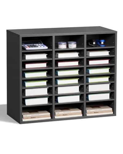 VEVOR Literature Organizer, 24 Compartments Office Mailbox with Adjustable Shelves, Wooden Mailbox Sorter Medium Density Fiberboard Office Home Classroom Storage for Files, Documents, Papers, Grey - color: Grey, style: 24 Compartments