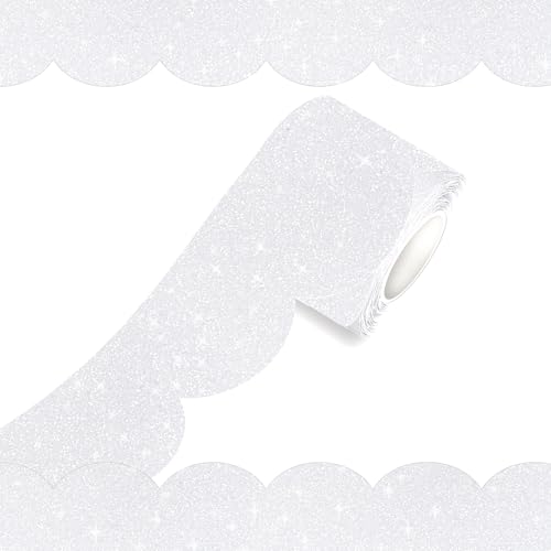 70Ft Shine Scalloped Bulletin Board Border- White Bulletin Board Border, Shiny White Trim Decorative Roll for Classroom, School, Office, Home - color: Shiny White, size: 70 FT