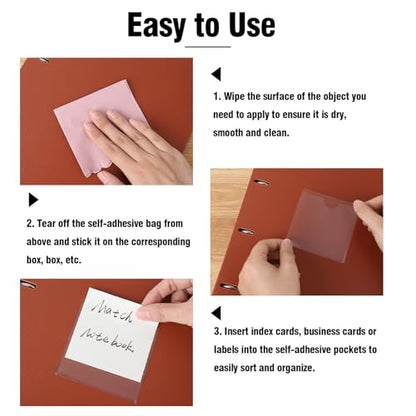52 Pcs 3.5" x 3.5" Self Adhesive Index Card Pockets Label Pockets with Top Open for Loading - size: 3.5" x 3.5"