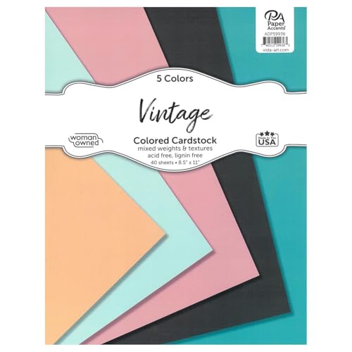 Accent Design Paper Accents Variety Pack, Vintage Cardstock Pack, 40 Sheets, 5 Coordinating Colors, Mixed Weights and Textures, Scrapbooking Cards and Crafts, 8.5x11 Inch - color: Vintage