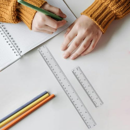 4 Pack Clear Plastic Straight Rulers, Clear Ruler Bulk, Transparent Ruler with Centimeters and Inches, for Class, Office (6 inch+12 inch) - size: 6 inch+12 inch