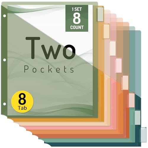Forvencer 8 Count Dividers with Two Pockets, 8 tabs Binder Dividers for 3 Ring Binder Organizer, Multicolor, 1 Set - color: Green, size: 1 Set