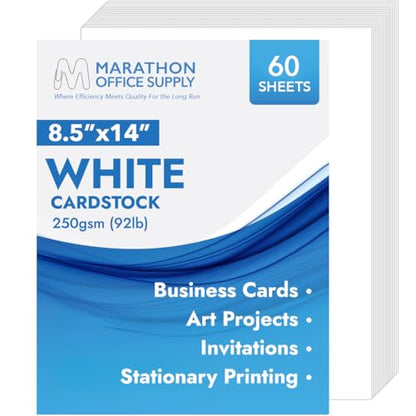 MOS White Legal Cardstock Paper 8.5 x 14 Inch (60 Sheets) — Heavyweight 250 GSM Cover Stock for Certificates, Menus, Legal Documents, Crafts, Printer Compatible - color: White, size: 8.5" x 14"