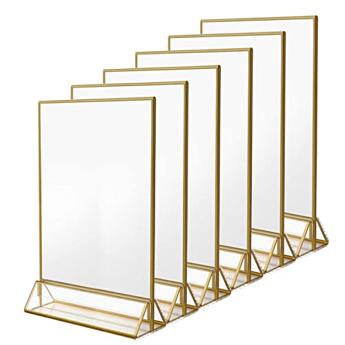 NIUBEE 6Pack 8.5 x 11 Acrylic Sign Holder with Gold Frames and Vertical Stand, Ideal for Display Wedding Table Numbers, Double Sided Picture, Clear Photos, Menu Holders - size: 8.5x11", style: Vertical