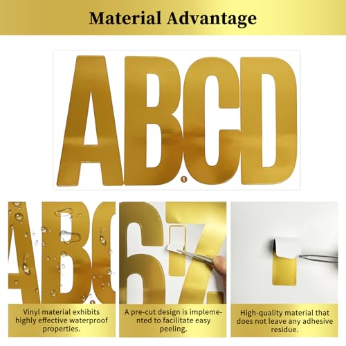 6 Inch Letter Stickers, 76 Pieces Self Adhesive Large Alphabet Symbol Sticker,Mailbox, Door, Truck and Outdoor, Waterproof & Weatherproof, 14 Sheets Gold - color: Gold