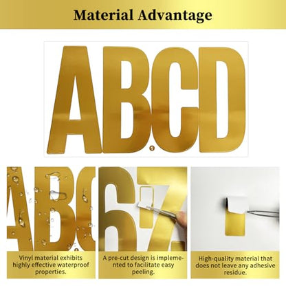 6 Inch Letter Stickers, 76 Pieces Self Adhesive Large Alphabet Symbol Sticker,Mailbox, Door, Truck and Outdoor, Waterproof & Weatherproof, 14 Sheets Gold - color: Gold