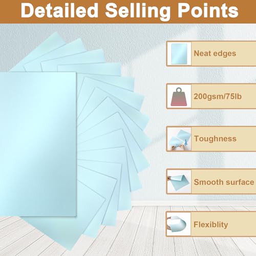 Silunkia 40 Sheets Blue Shimmer Cardstock 8.5 x 11 Metallic Paper, 75lb Light Blue Card Stock Craft Paper for DIY Card Making, Thank You Cards, Invitations, Anniversary Cards, Birthday Party - color: Blue, size: 40 Sheets