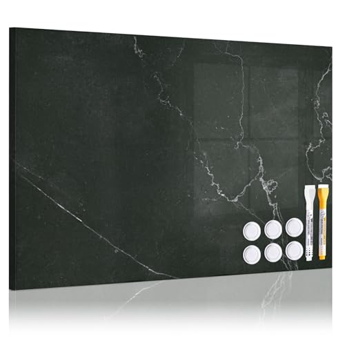 Magnetic Dry Erase Board, 24x18 Decorative Magnetic Board, Black Marble | Display Board, for Home, Office, Kitchen, Travel Souvenir Magnets, Wall Mounted, Includes 2 Markers, 6 Magnets - color: Black Marble, size: 24"W x 18"H