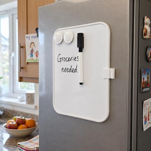 6“ X 8” Small Dry Erase Board with Erasable Markers and 2 Magnets (White) | ABS frame, magnetic board—smooth surface;easy to write on and erase—small whiteboard for fridge, school lockers, and offices - color: White