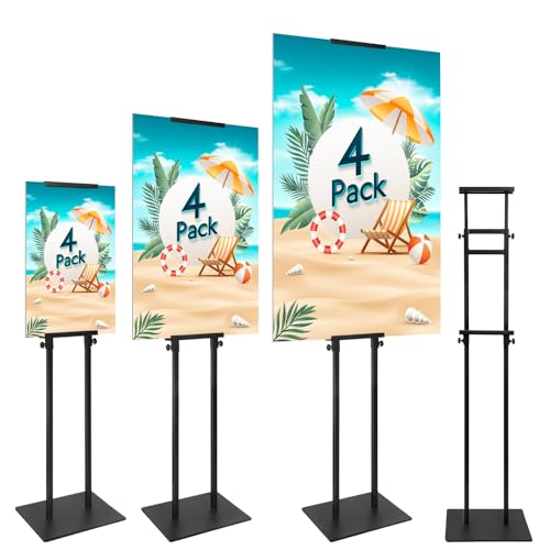 Poster Stand Heavy Duty - 4 Pack Double Sided Poster Board Stand with Base Adjustable Poster Stands for Display Banner Foam Free Standing Pedestal Sign Holder Floor Stand Outdoor Black - size: Double-Pole Poster Stand 4 Pack