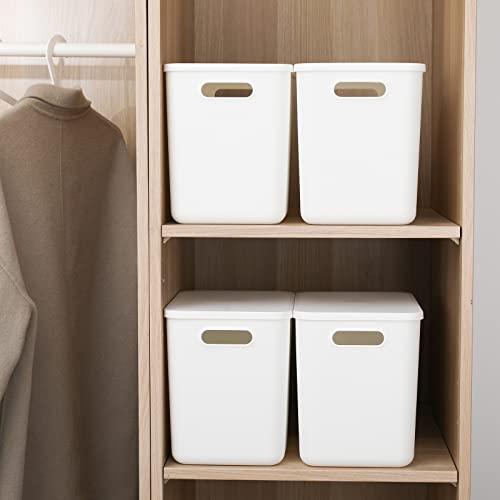 Yishyfier Plastic Storage Baskets Bins Boxes With Lids,Organizing Container White Storage Organizer Bins For Shelves Drawers Desktop Playroom Classroom Office,4-Pack - size: 4L