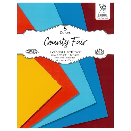 Accent Design Paper Accents Variety Pack, County Fair Cardstock Pack, 40 Sheets, 5 Coordinating Colors, Mixed Weights and Textures, Scrapbooking Cards and Crafts, 8.5x11 Inch - color: County Fair
