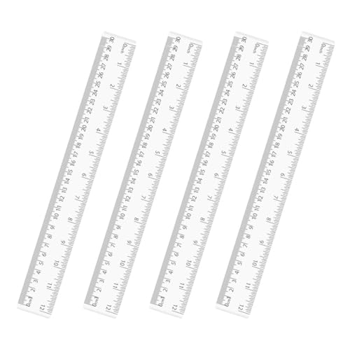 4 Pack Clear Plastic Straight Rulers, Clear Ruler Bulk, Transparent Ruler with Centimeters and Inches, for Class, Office (12 inch) - size: 12 inch