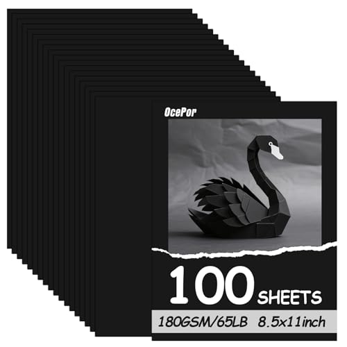 OcePor 100 Sheets Black Cardstock 8.5” x 11”, 65lb/180gsm Black Card Stock, Thick Card Stock Paper, Heavy Cardstock Paper for Printer, Resume, Scrapbooks, Art, Crafts, Business Cards - color: Black-100Sheets, size: 8.5x11